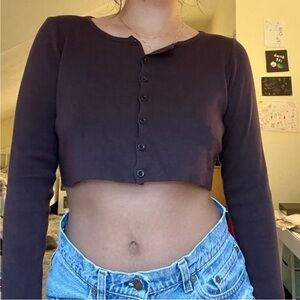 Dark Brown Cropped Button-Up Top